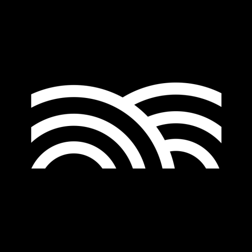 A white icon on a black background that looks like a rainbow.
