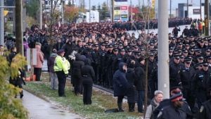 The funeral procession for the two slain police officers. 