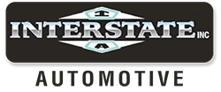 The logo for interstate automotive is black and white.