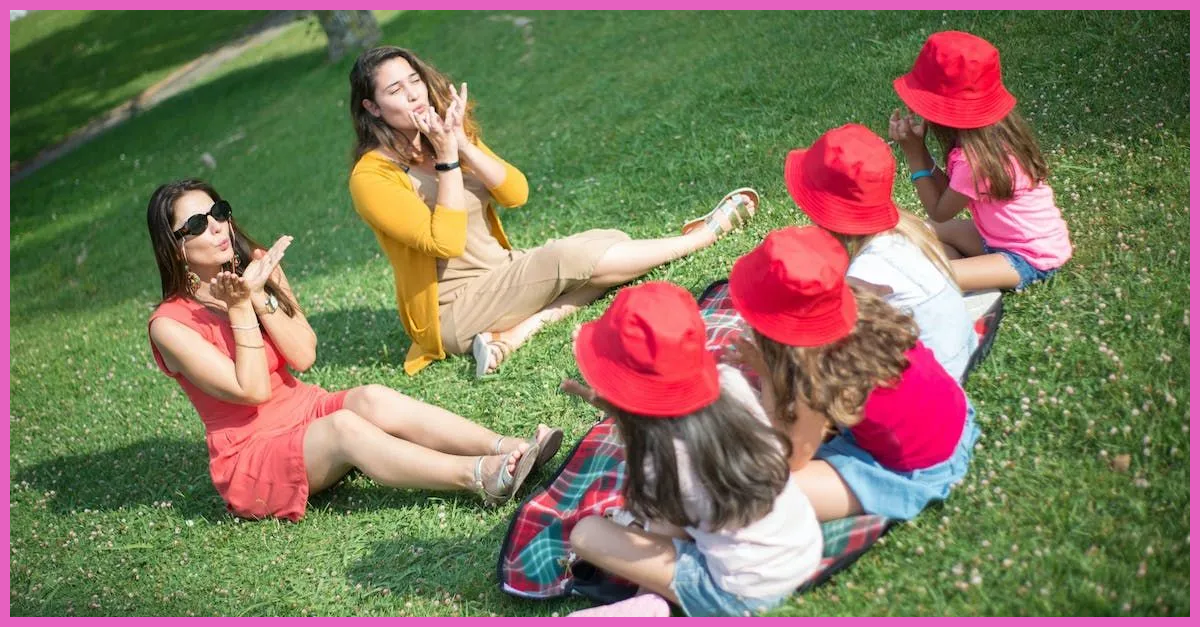 kids and teachers in the gardens