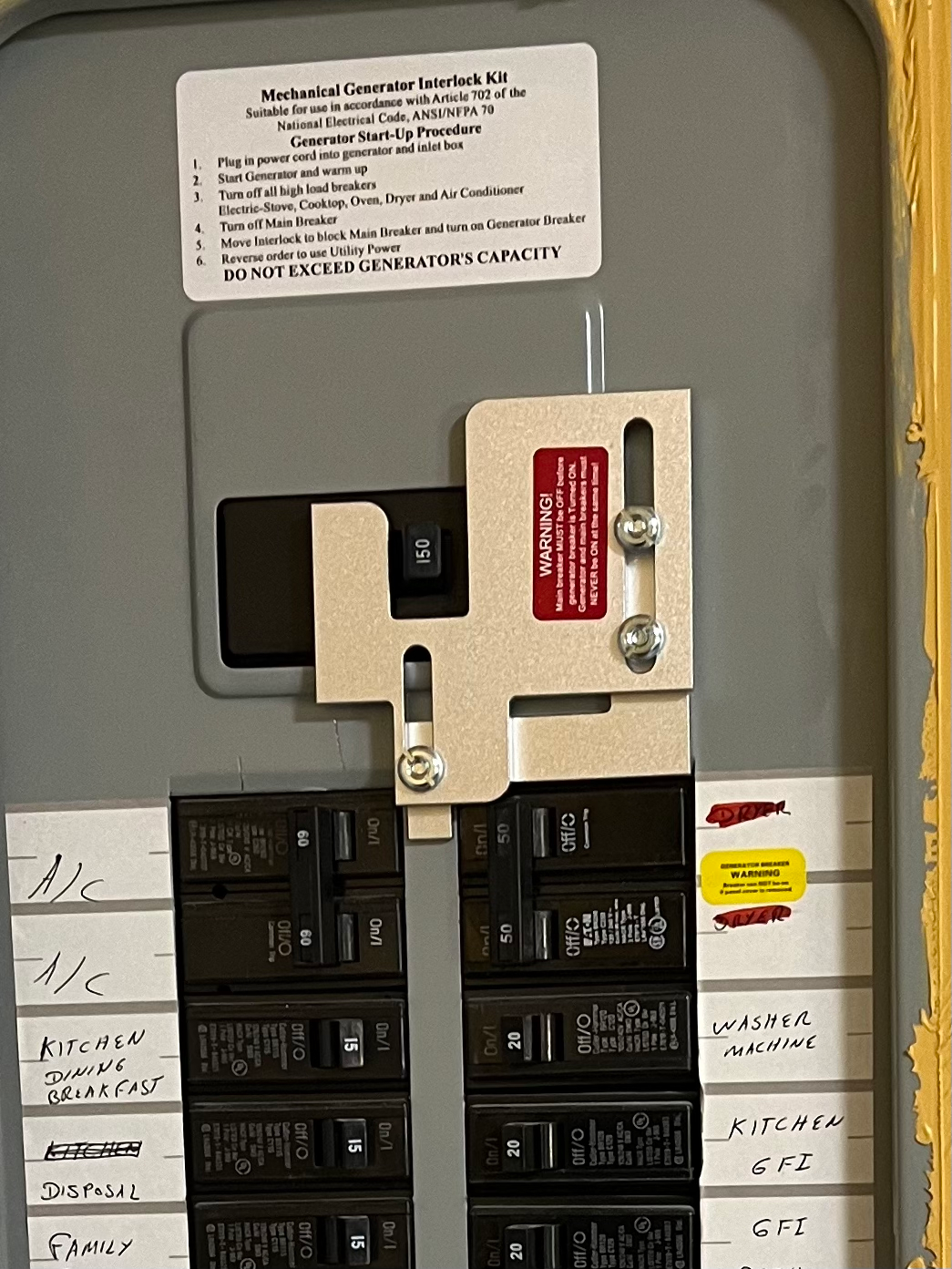 A close up of a electrical panel with a label on it