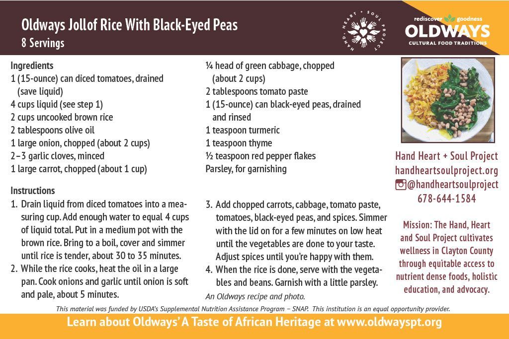 A recipe for oldways lold of rice with black eyed peas