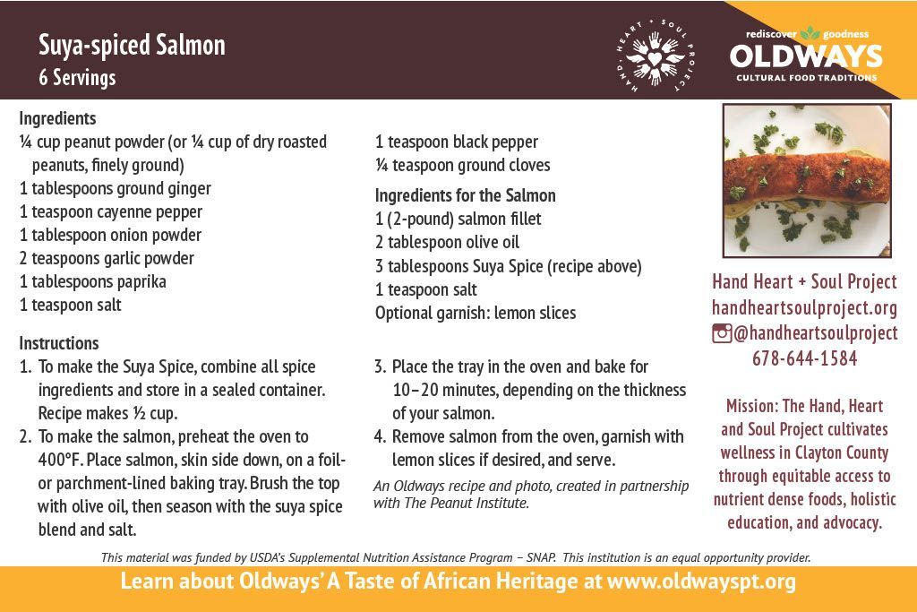 A recipe for surya spiced salmon with a picture of a salmon