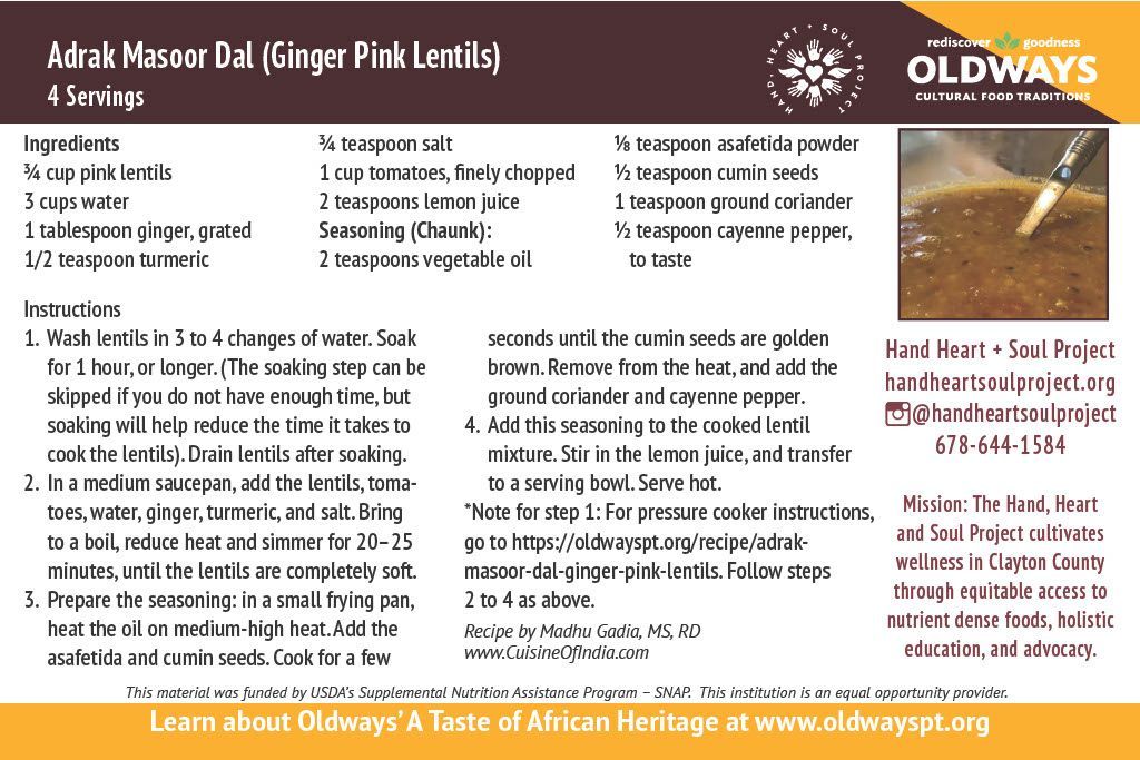 An ad for oldways shows a recipe for ginger pink lentils