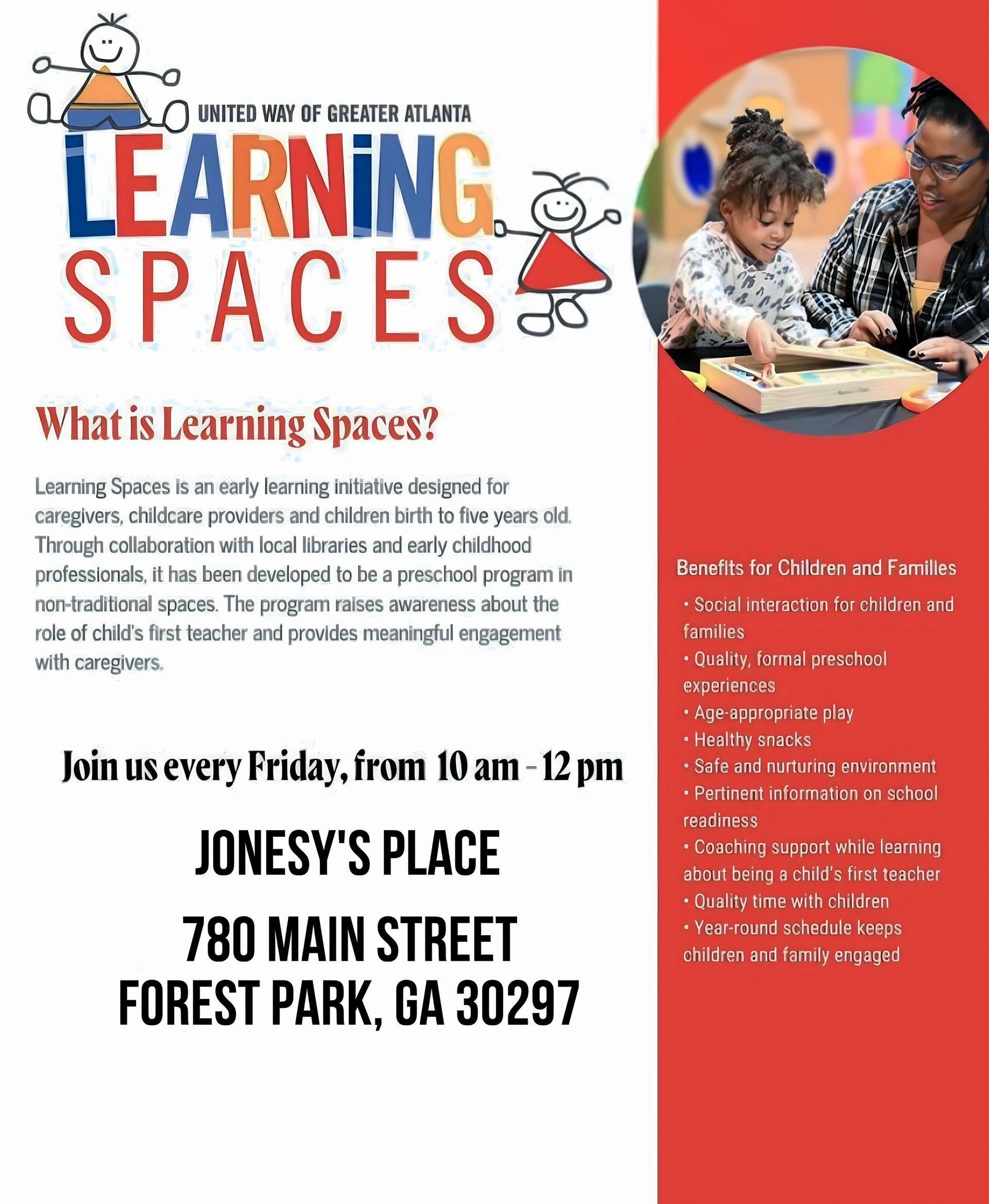 A flyer for learning spaces in jonesy 's place