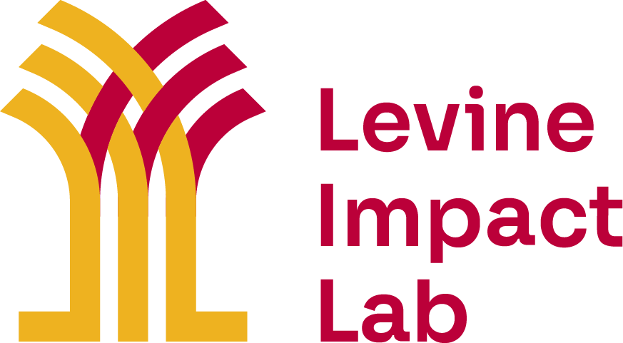 The logo for the levine impact lab is yellow and red.