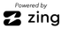 A black and white logo that says `` powered by zing ''.