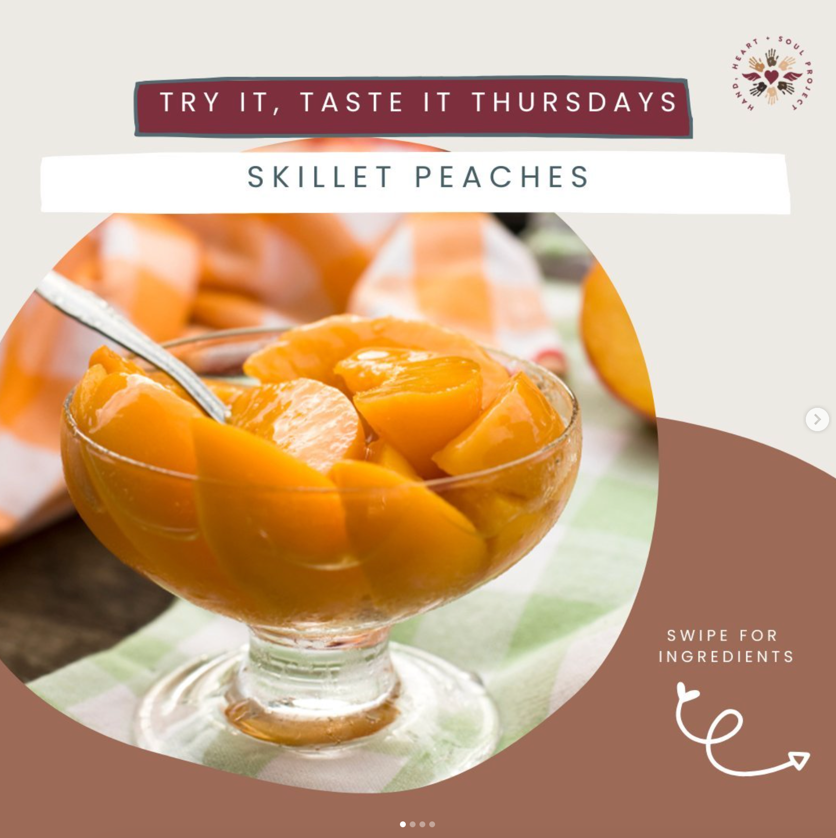 A bowl of skillet peaches with a spoon in it