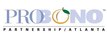 A logo for probono partnership / atlanta with an orange and a green leaf