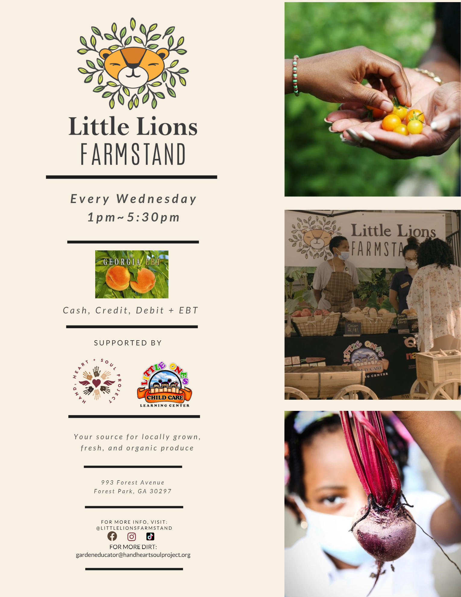 A poster for a little lions farm stand every wednesday.