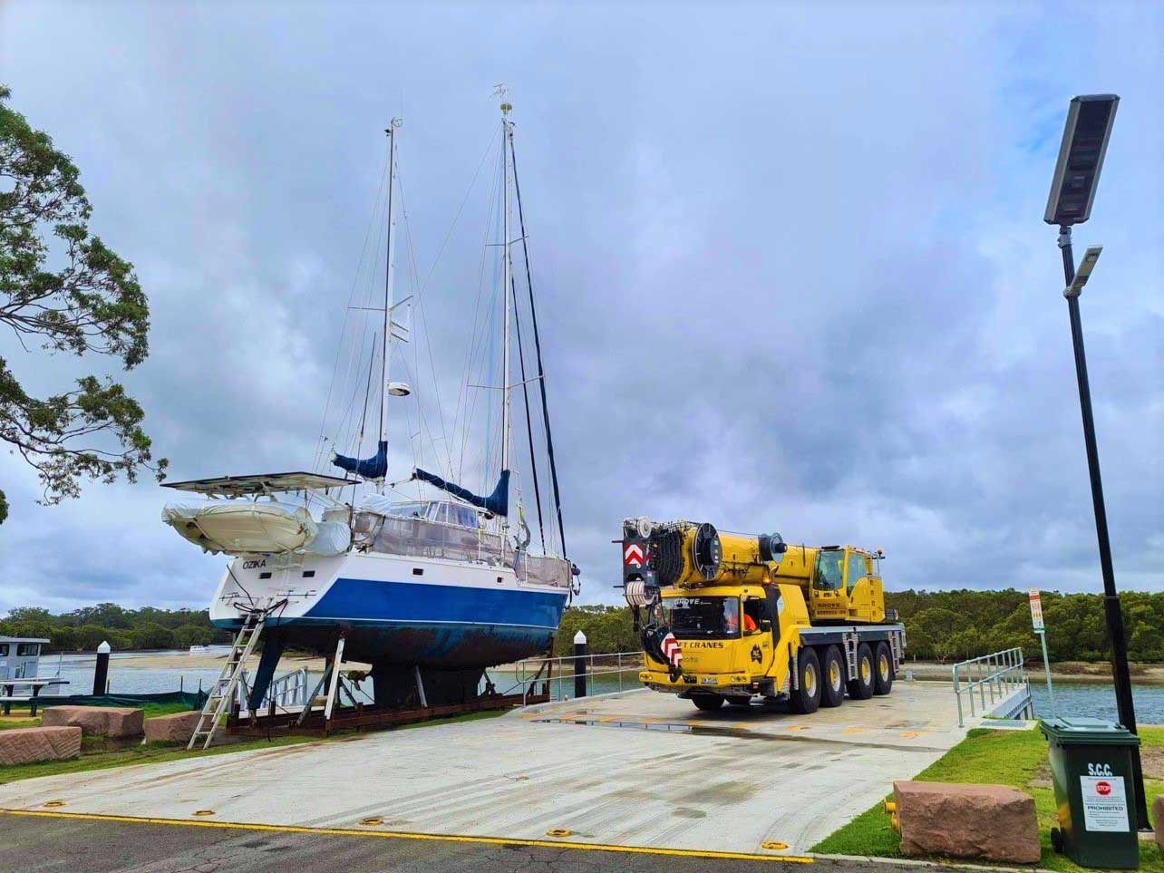 Lifting Boat Off the Ramp — Ulladulla Crane Hire in Milton, NSW