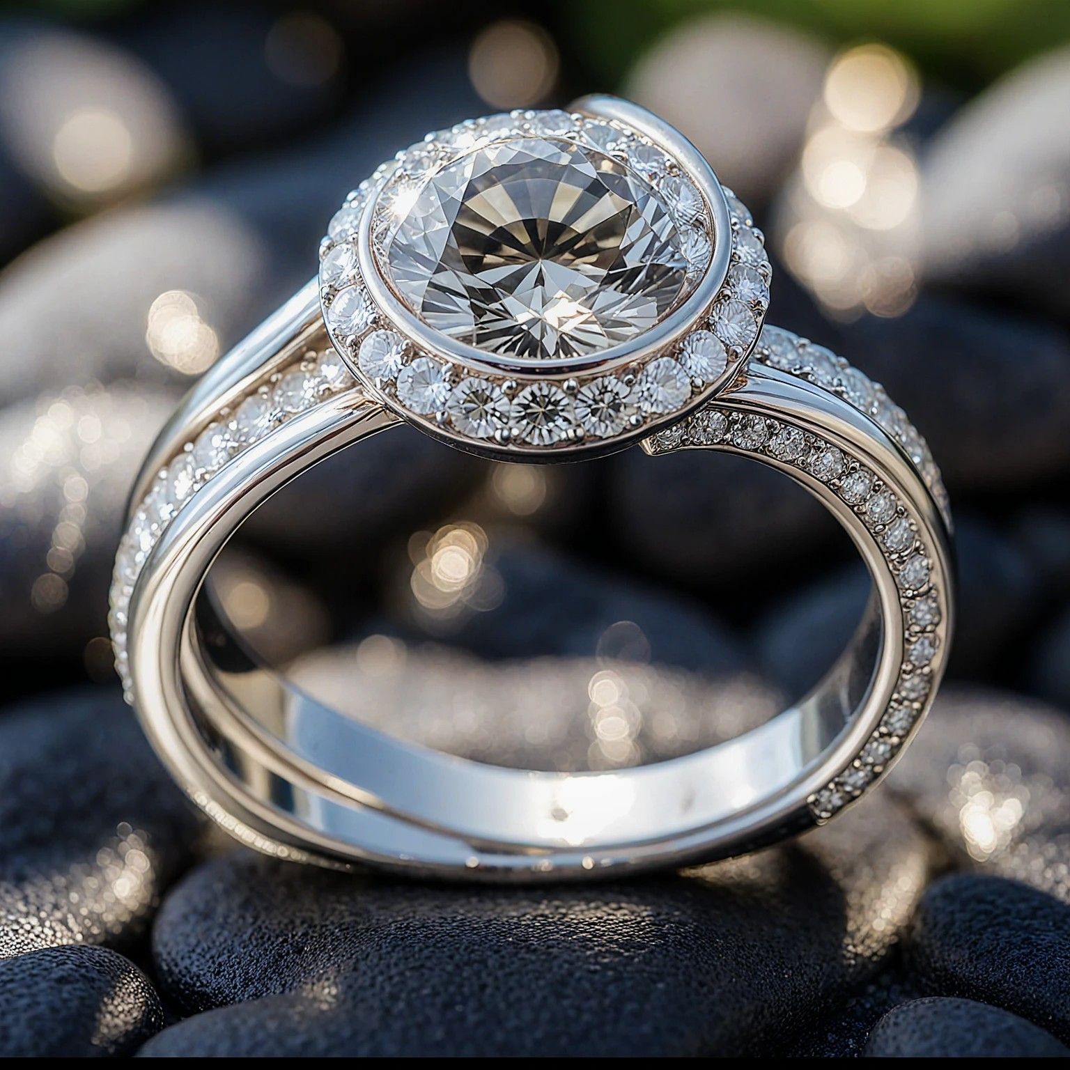 A silver ring with a diamond in the center