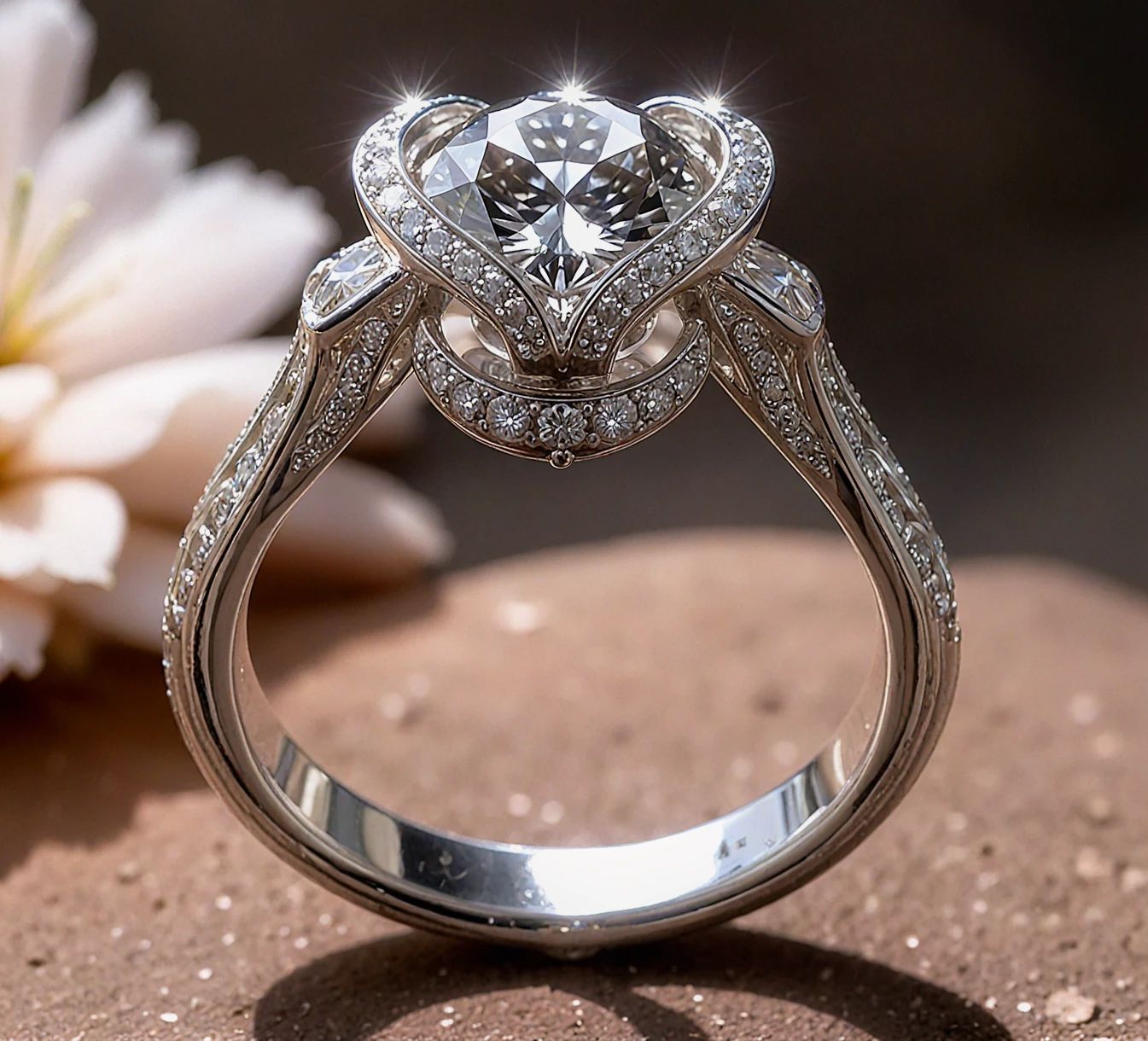 A diamond ring is sitting on a black cloth