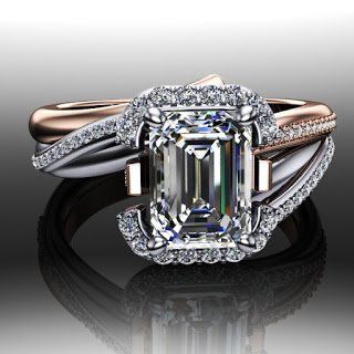 A ring with an emerald cut diamond in the center