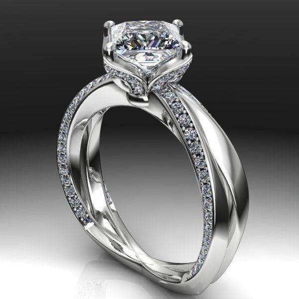 A white gold ring with a diamond in the center