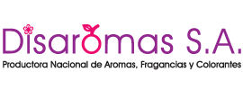 Un logotipo rosa y blanco para Disaromas sa