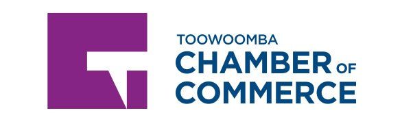 The logo for the Chamber of Commerce is purple and blue.