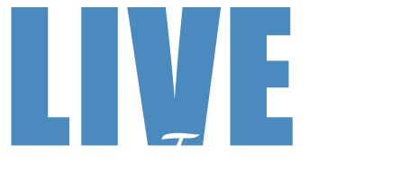 The word live is written in blue letters on a white background.
