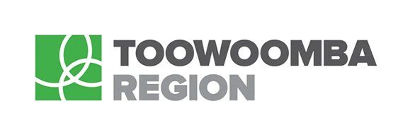 The logo for the Toowoomba region is green and grey.