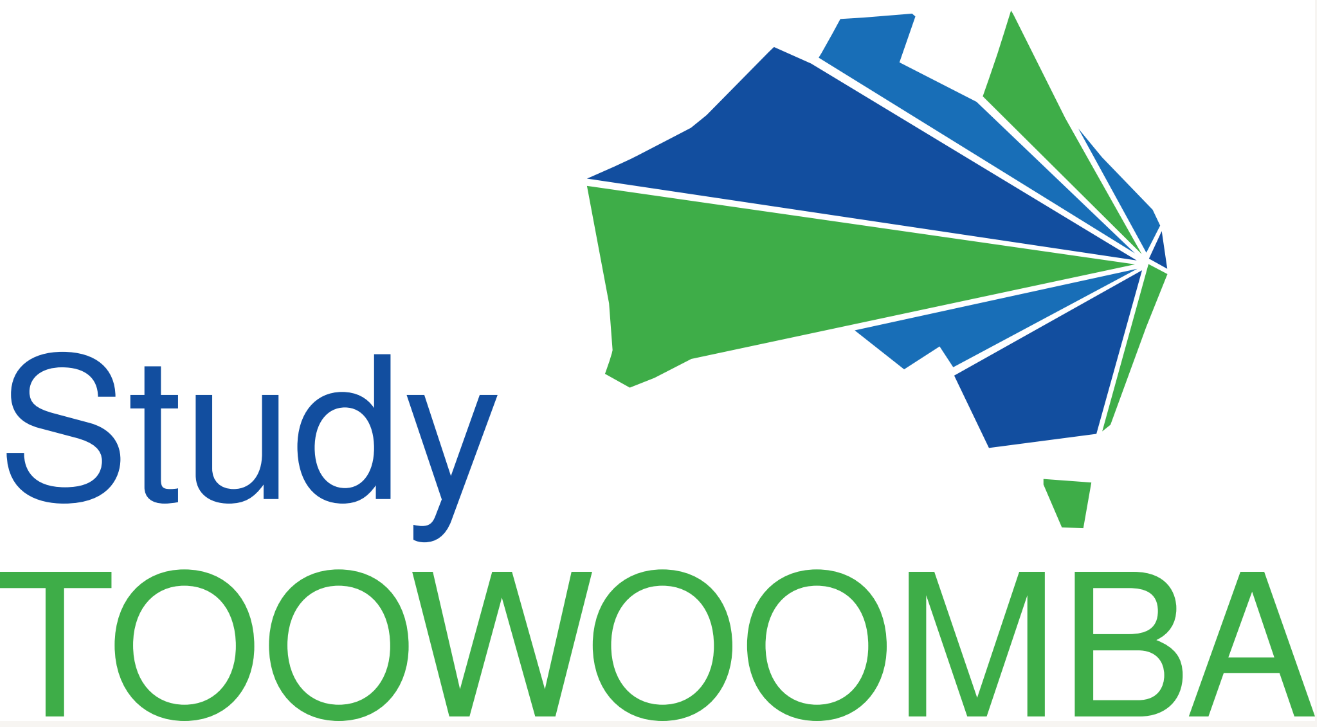 A blue and green logo for study toowoomba