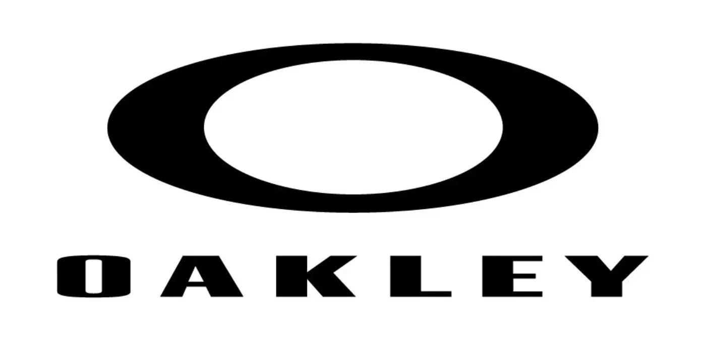 The oakley logo is black and white and looks like a circle.