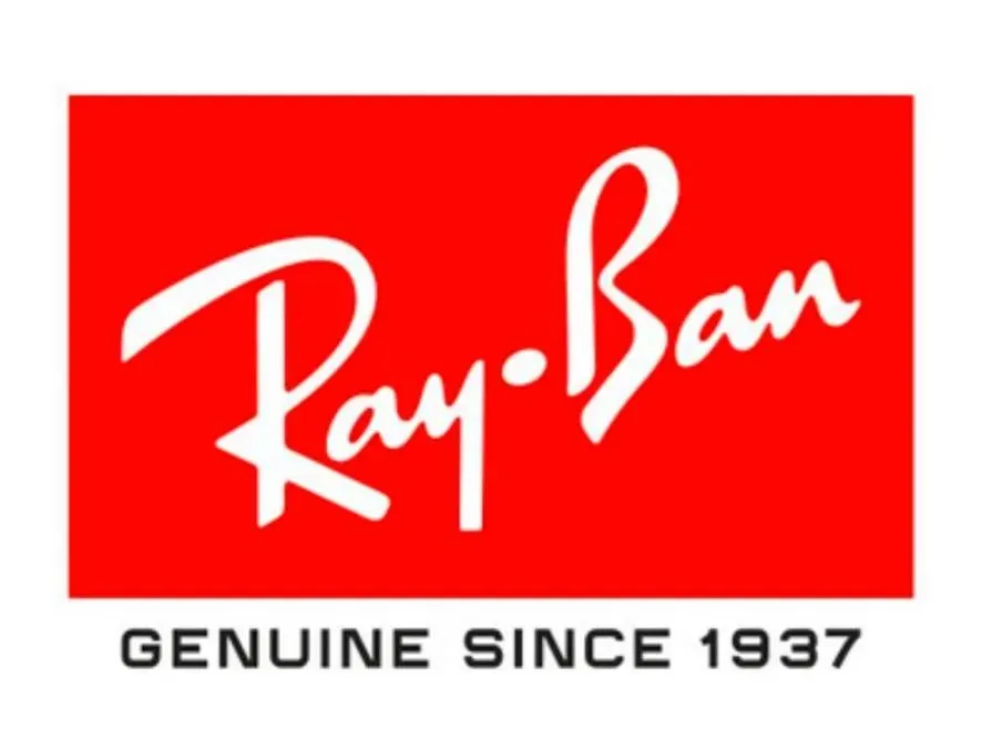 Ray-ban genuine since 1937 logo on a red background