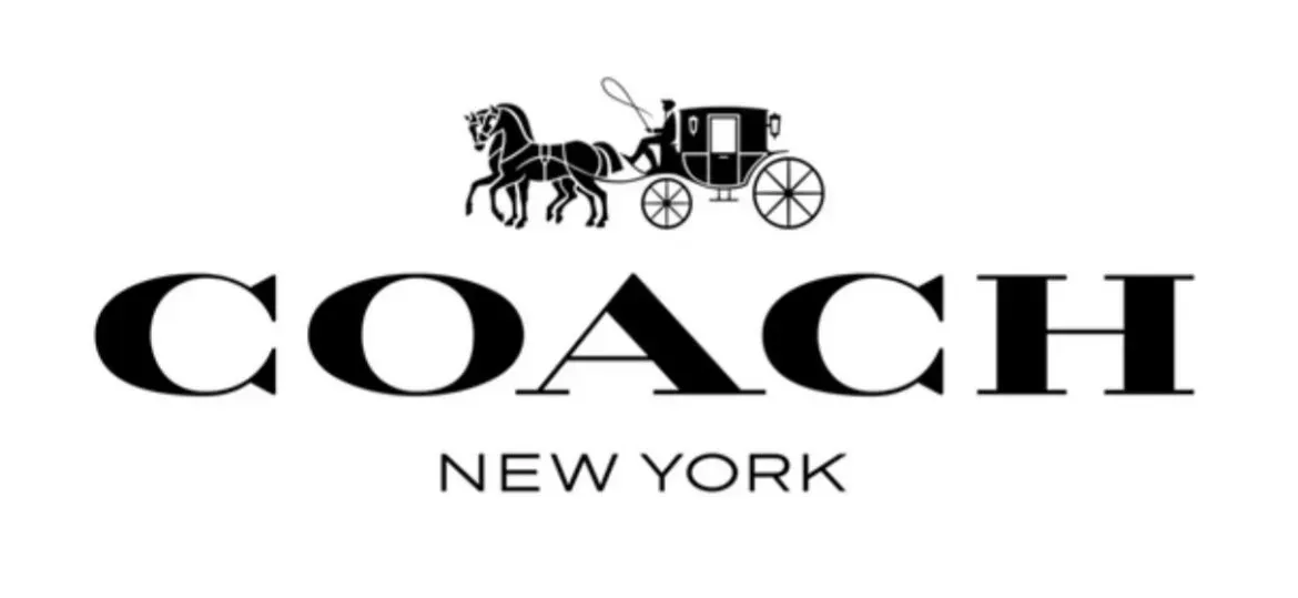 A black and white logo for coach new york with a horse drawn carriage.