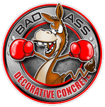 Bad Ass Decorative Concrete logo with a boxing kangaroo and red gloves