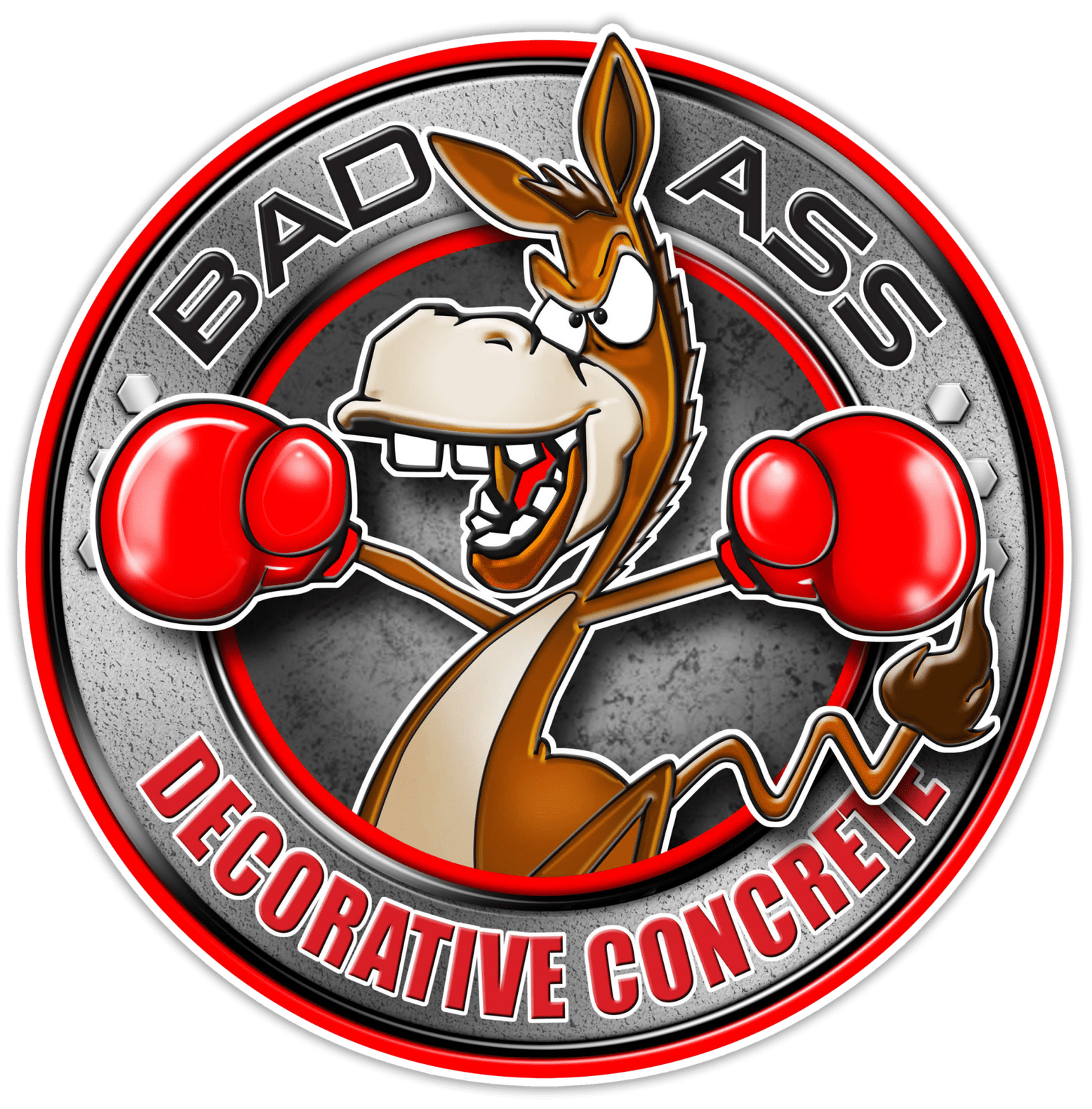Bad Ass Decorative Concrete logo with a boxing kangaroo and red gloves