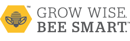 a logo for grow wise bee smart with a bee on a honeycomb .