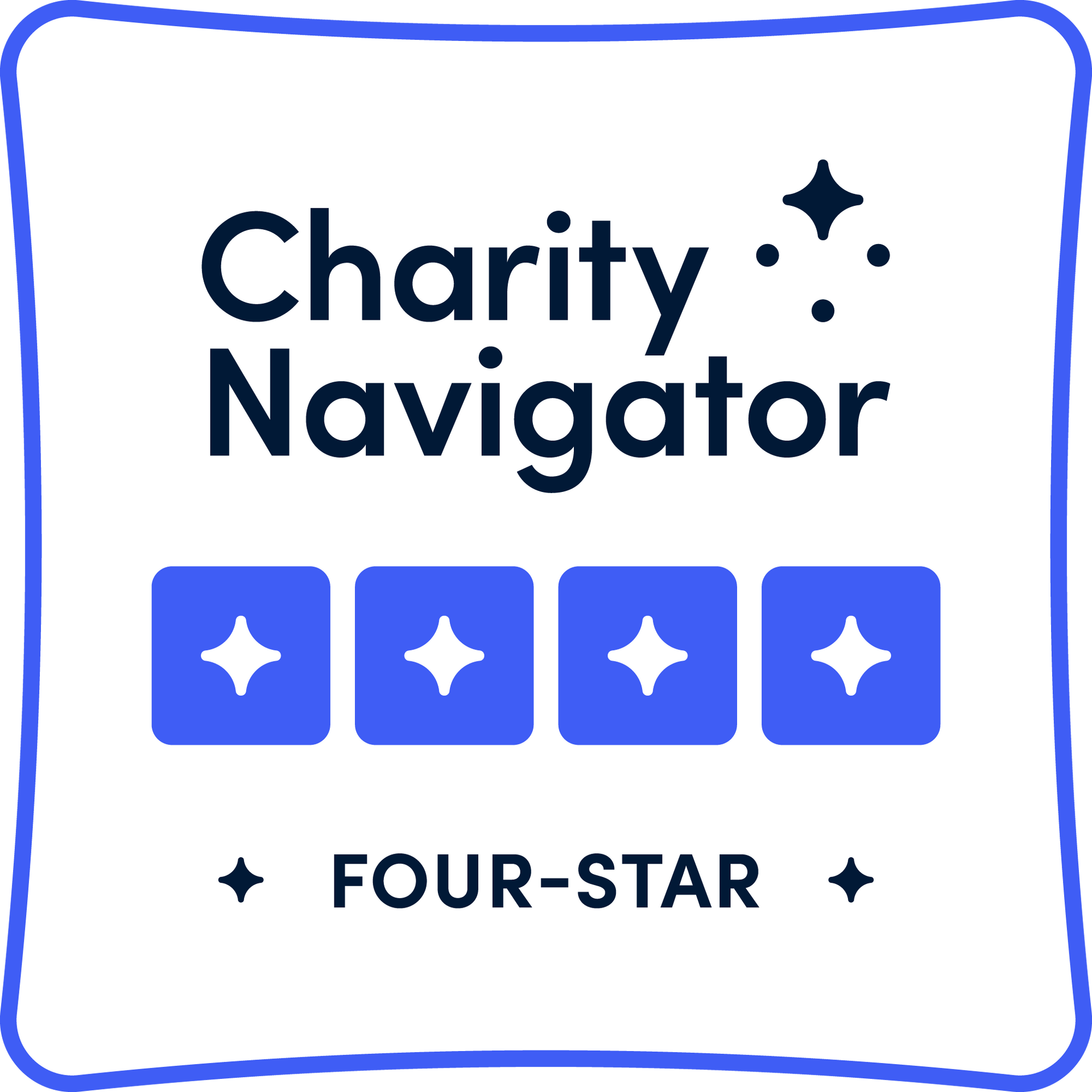 The logo for charity navigator is a four-star badge.