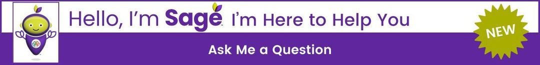 A purple banner that says hello i 'm sage i 'm here to help you