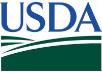 the usda logo is a green and blue logo with a field in the background .