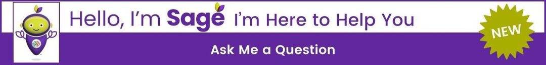 A purple banner that says hello i 'm sage i 'm here to help you