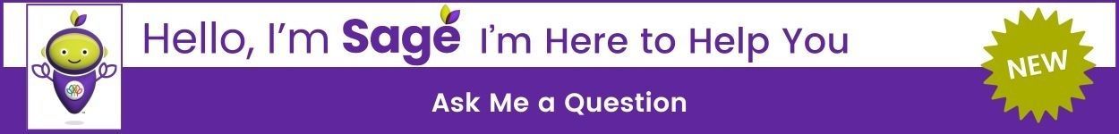 A purple banner that says hello i 'm sage i 'm here to help you