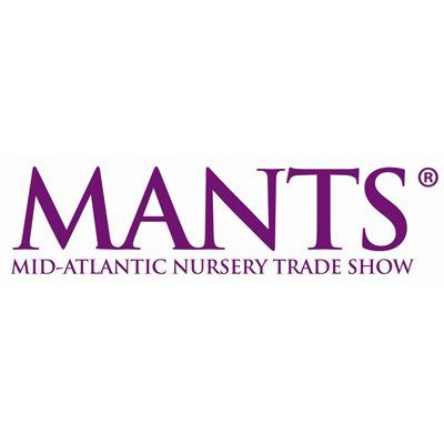 the logo for the mid-atlantic nursery trade show is purple and white .