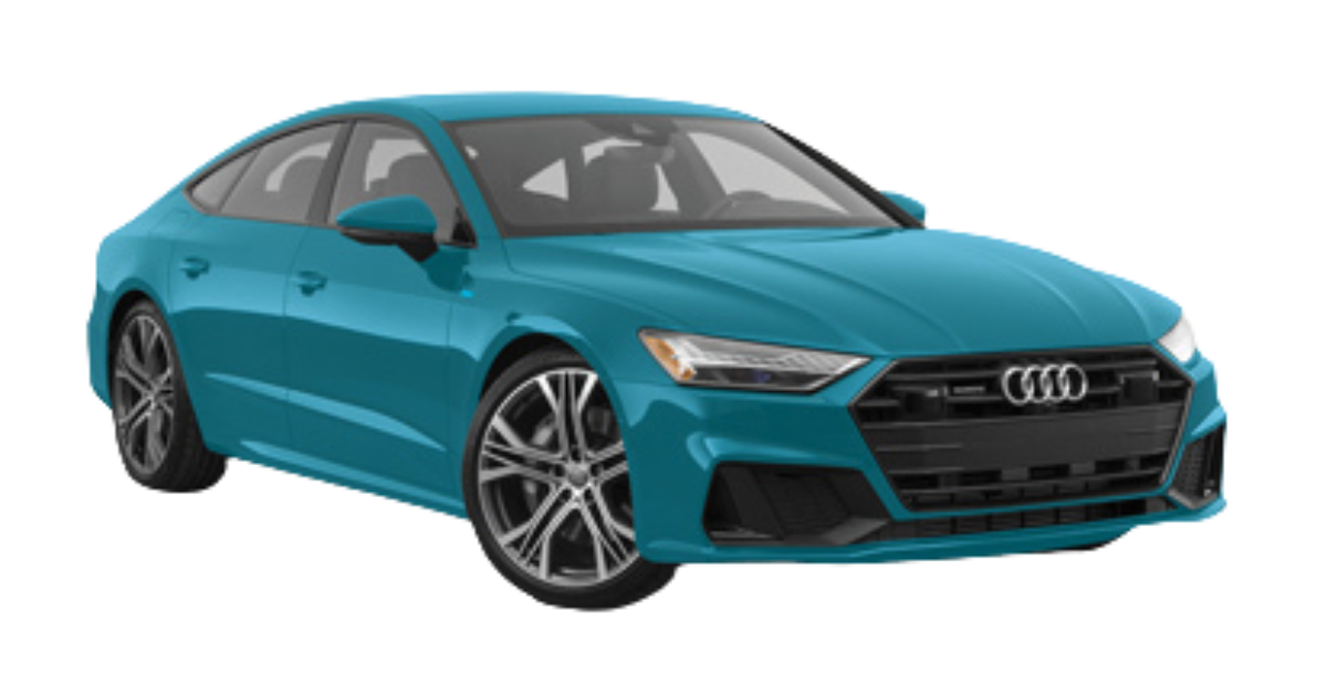 A blue audi a7 is shown on a white background.