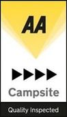 AA Campsite Quality Inspected logo with four black arrows, yellow and black text.