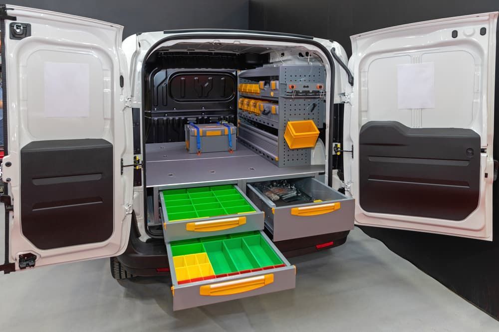The Back Of A White Van With Drawers and Shelves — Aliweld Fabrications In Caloundra West, QLD