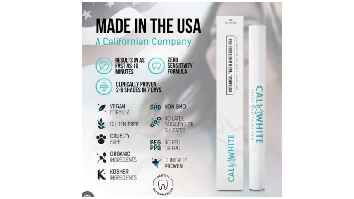 Cali White Vegan Whitening Pen design collage