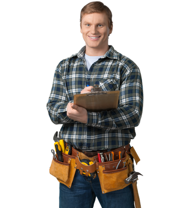 A man in a plaid shirt is holding a clipboard