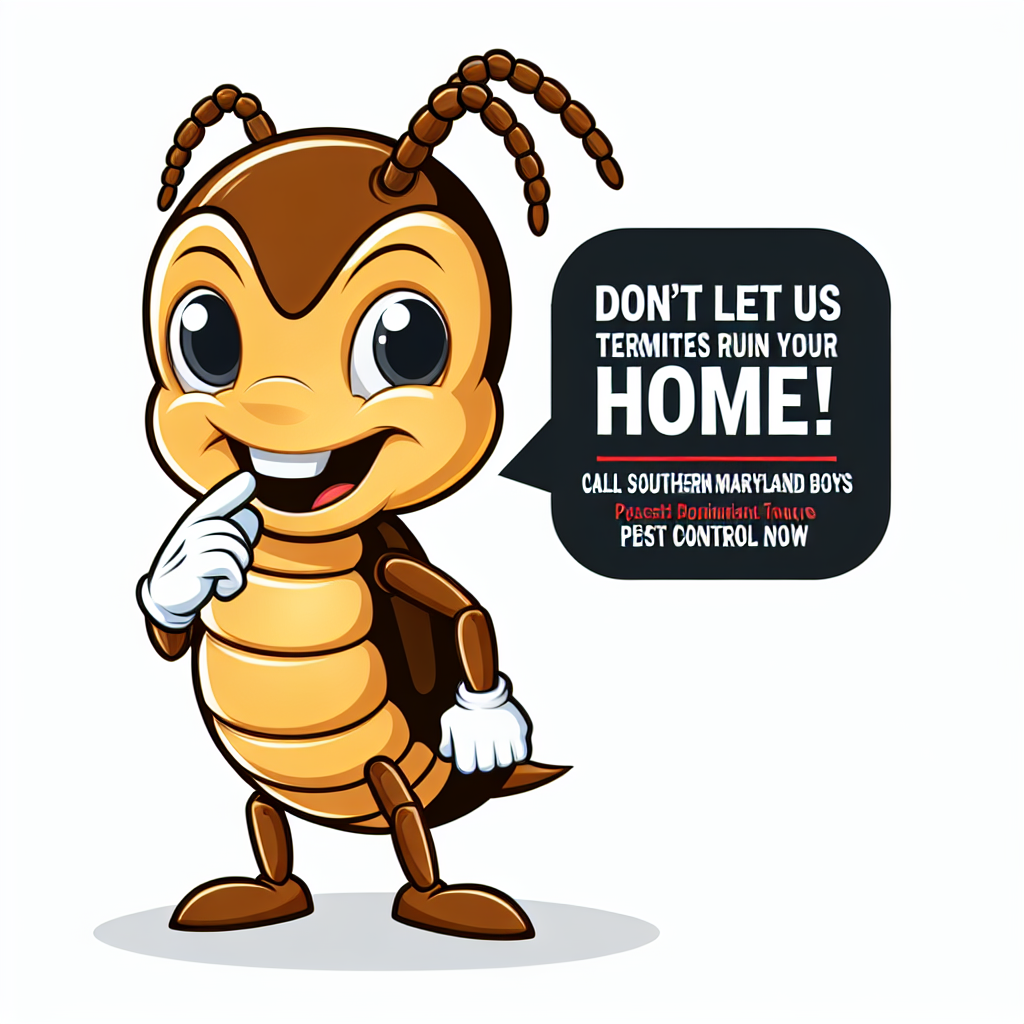 Cartoon Termite says Don't Let Us Termites ruin your home. Call SomdPest.com