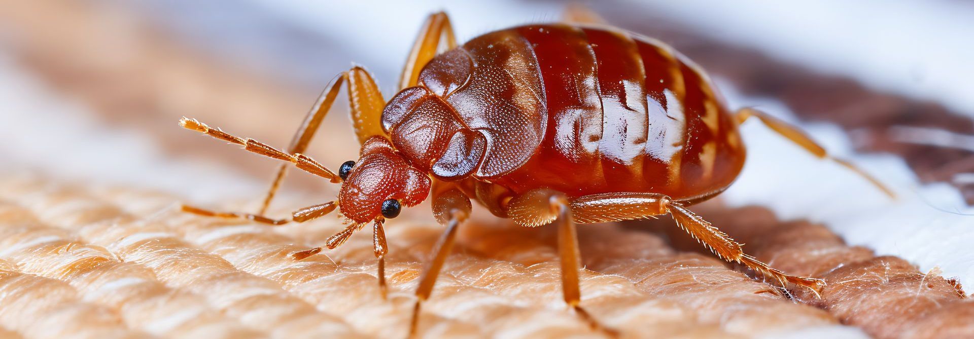 A bed bug is sitting on a piece of fabric. We get rid of bed bugs in Southern MD.