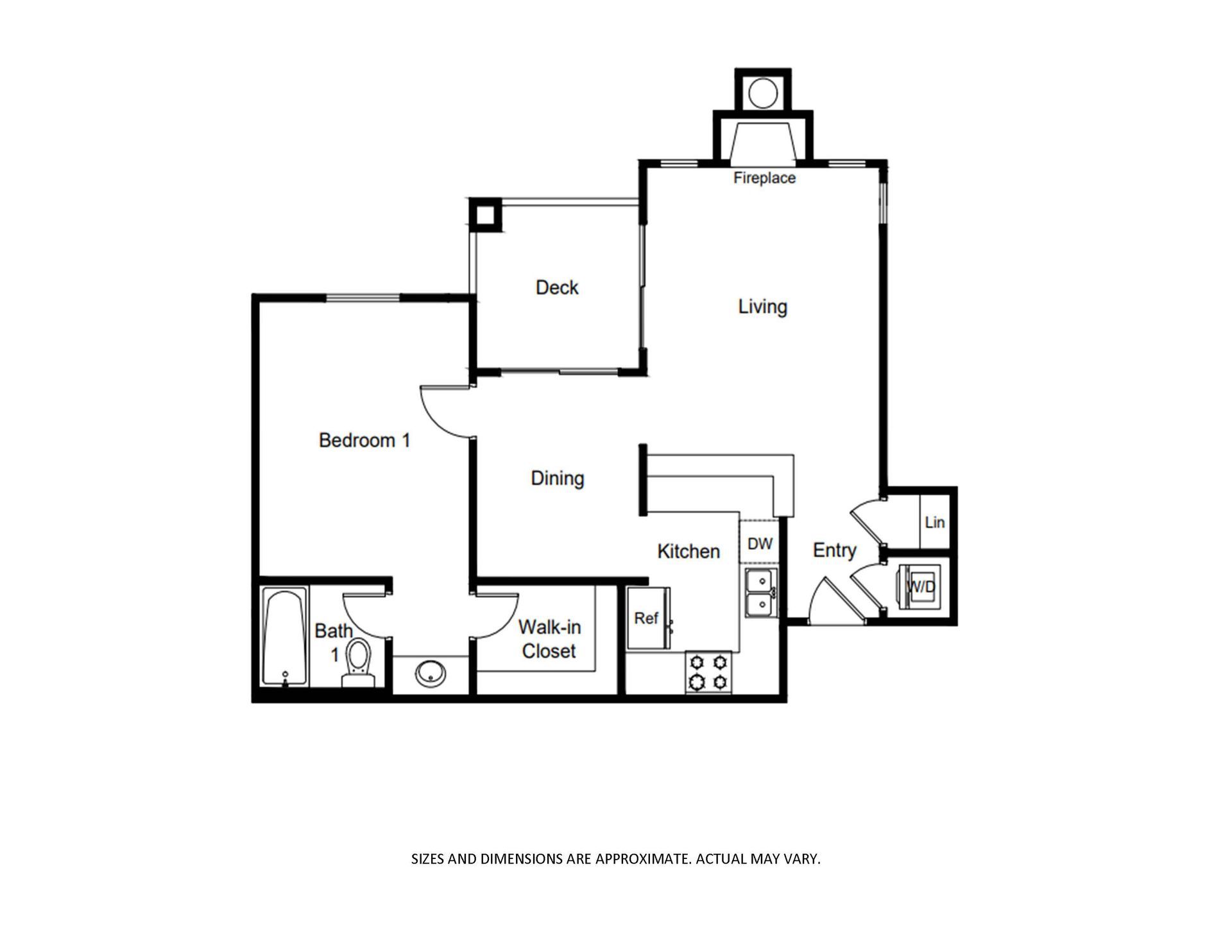 1 Bed, 1 Bath Floor Plan