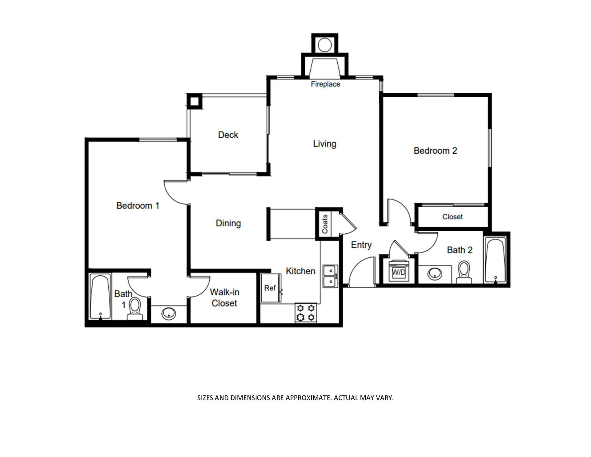 2 Bed, 2 Bath Floor Plan