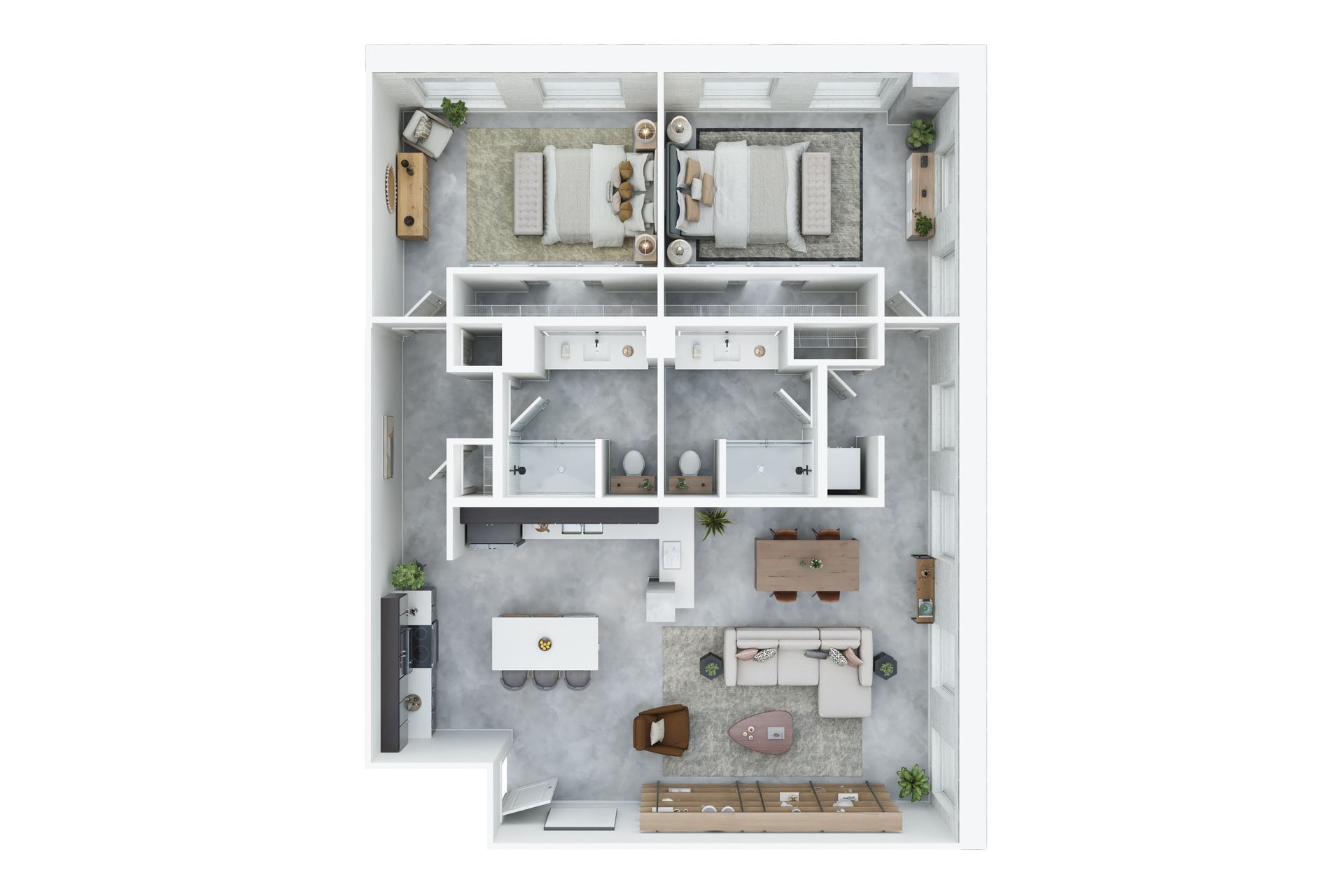 An aerial view of a floor plan of a house.