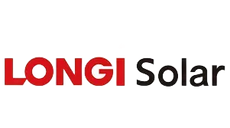 לוגו של LONGi Solar עם כיתוב "LONGi" אדום וכיתוב "Solar" שחור.