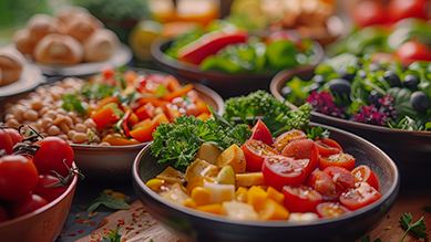 A table topped with bowls of vegetables and fruits.