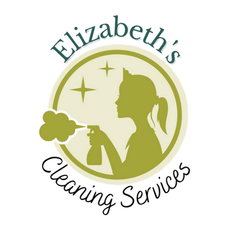 A logo for elizabeth 's cleaning services with a woman spraying a spray bottle