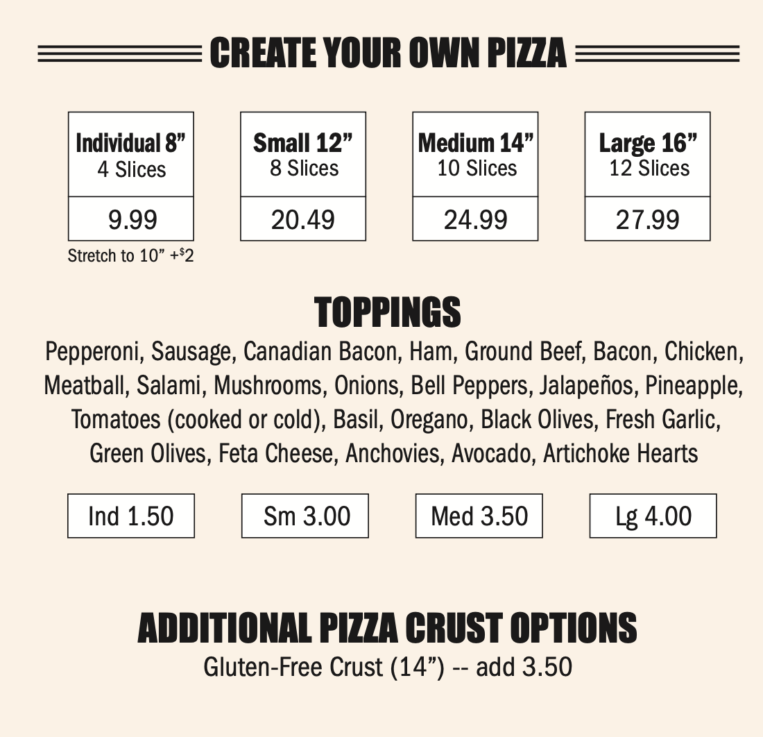 create your own pizza